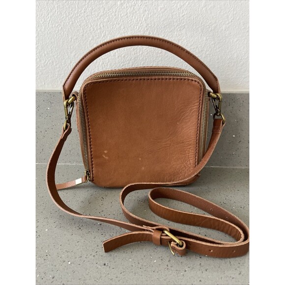 Madewell Handbags - Madewell Square Satchel Crossbody Leather Bag Tan Leather